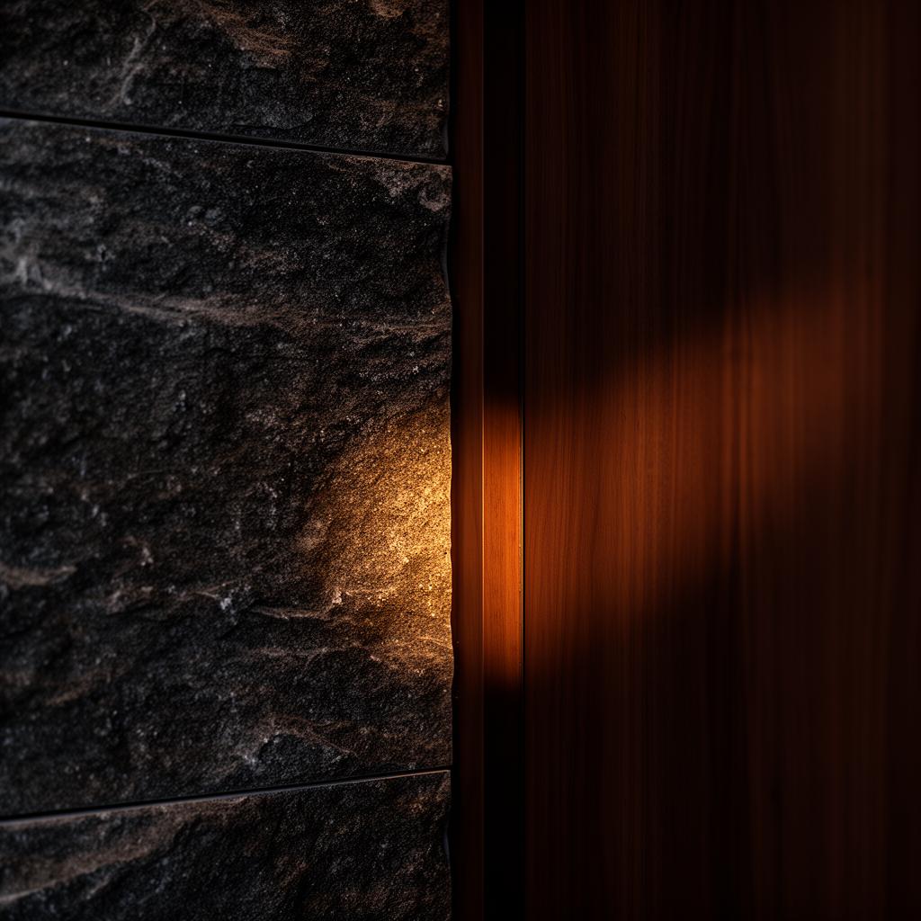 Stone and walnut detail